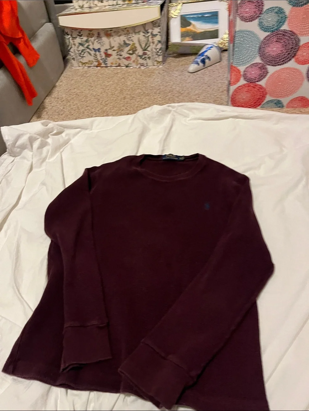 Polo by Ralph Lauren Men's Deep Burgundy Waffle Crewneck Sweater